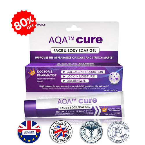 ššUKCA-CERTIFIED ā
AQA⢠cure FACE & BODY SCAR GEL ā Clinically proven to soften, flatten and fade surgical scars, acne marks, burns, keloids and trauma-related scars.